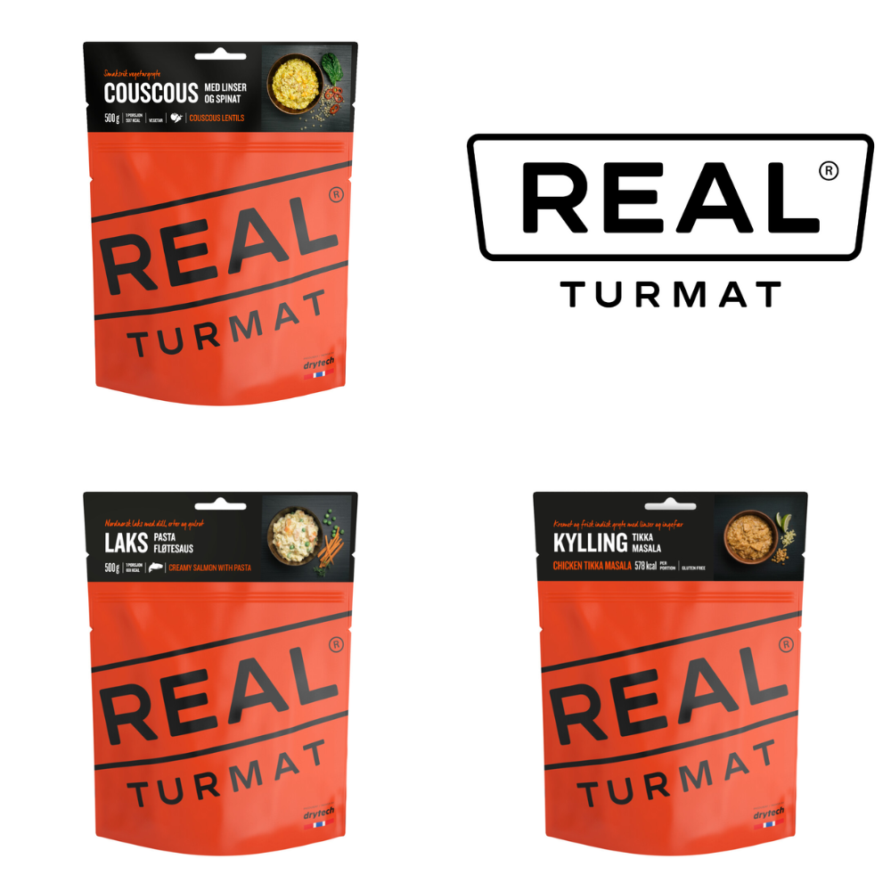 Real Turmat Frysetørret mad 9 måltider Mix Pakketilbud Real Turmat Frysetørret mad 9 måltider Mix Pakketilbud