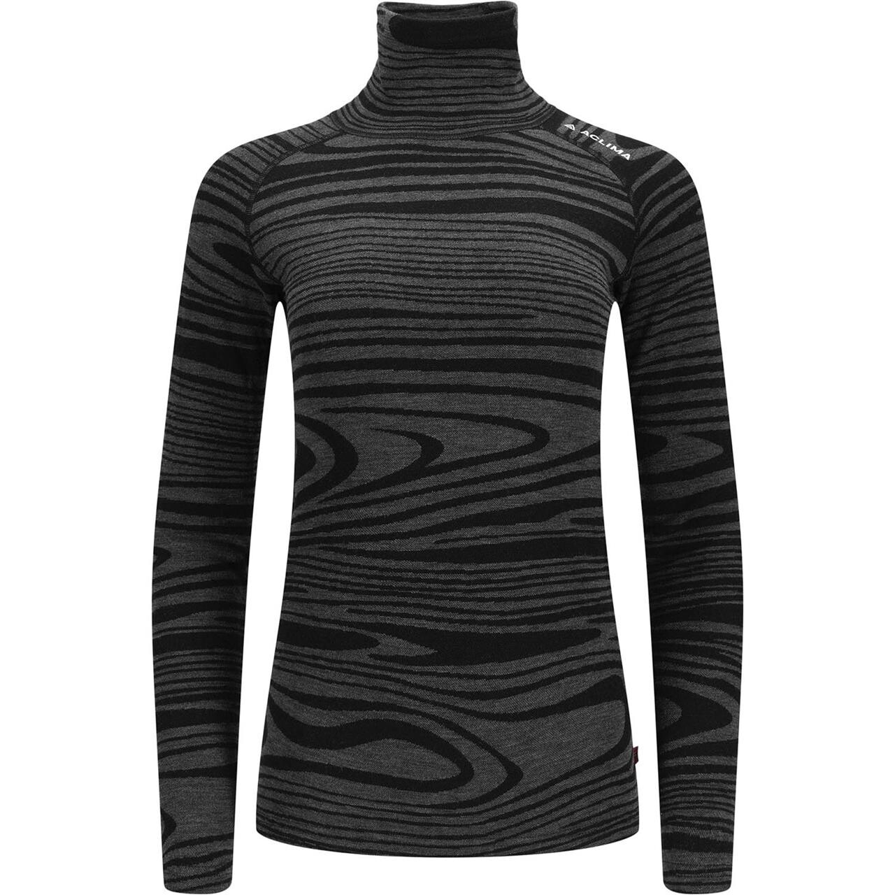Aclima Womens WarmWool Motion Rollneck (Sort (BLACK MOTION) X-small) Aclima Womens WarmWool Motion Rollneck (Sort (BLACK MOTION) X-small)
